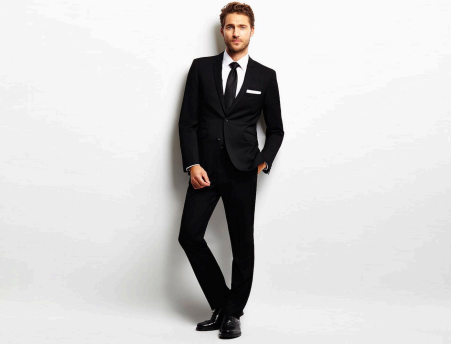 Classic Black Suit with White Dress Shirt and Black Tie