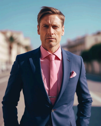 Navy Blue Suit with Light Pink Dress Shirt and Navy Blue Tie
